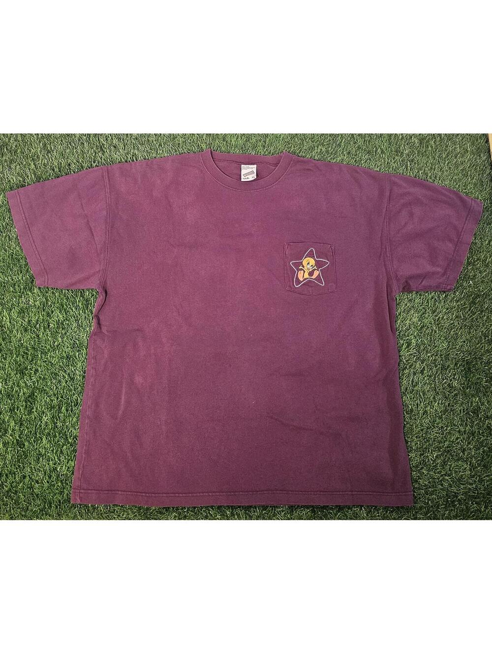Vintage 1998 Warner Bros. Studio Store Burgundy Tweety Bird Pocket Tee